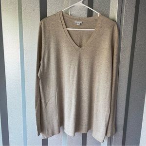J JILL SILK & COTTON BEIGE LIGHTWEIGHT CASUAL V NECK PULLOVER SWEATER SIZE XL